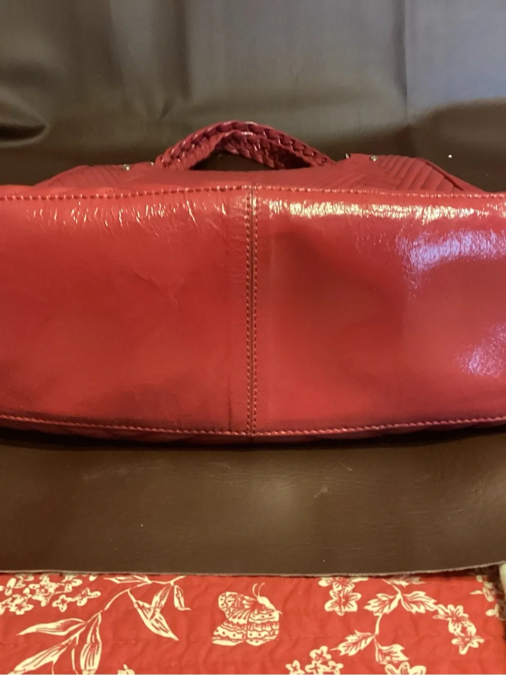 Cole Haan Red Quilted Chevron Leather Shoulder Tote
